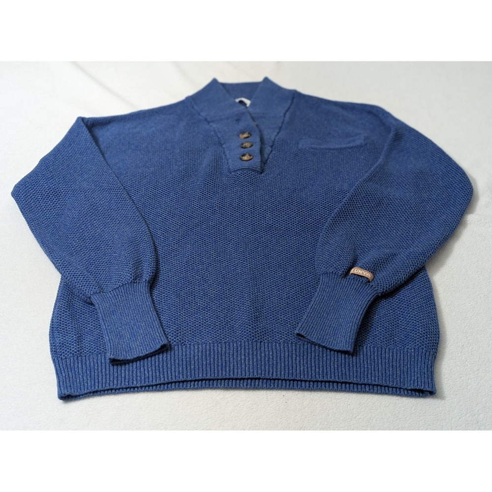 Lunya Sweater Pullover Blue Cowl Pocket Medium Cotton Blend